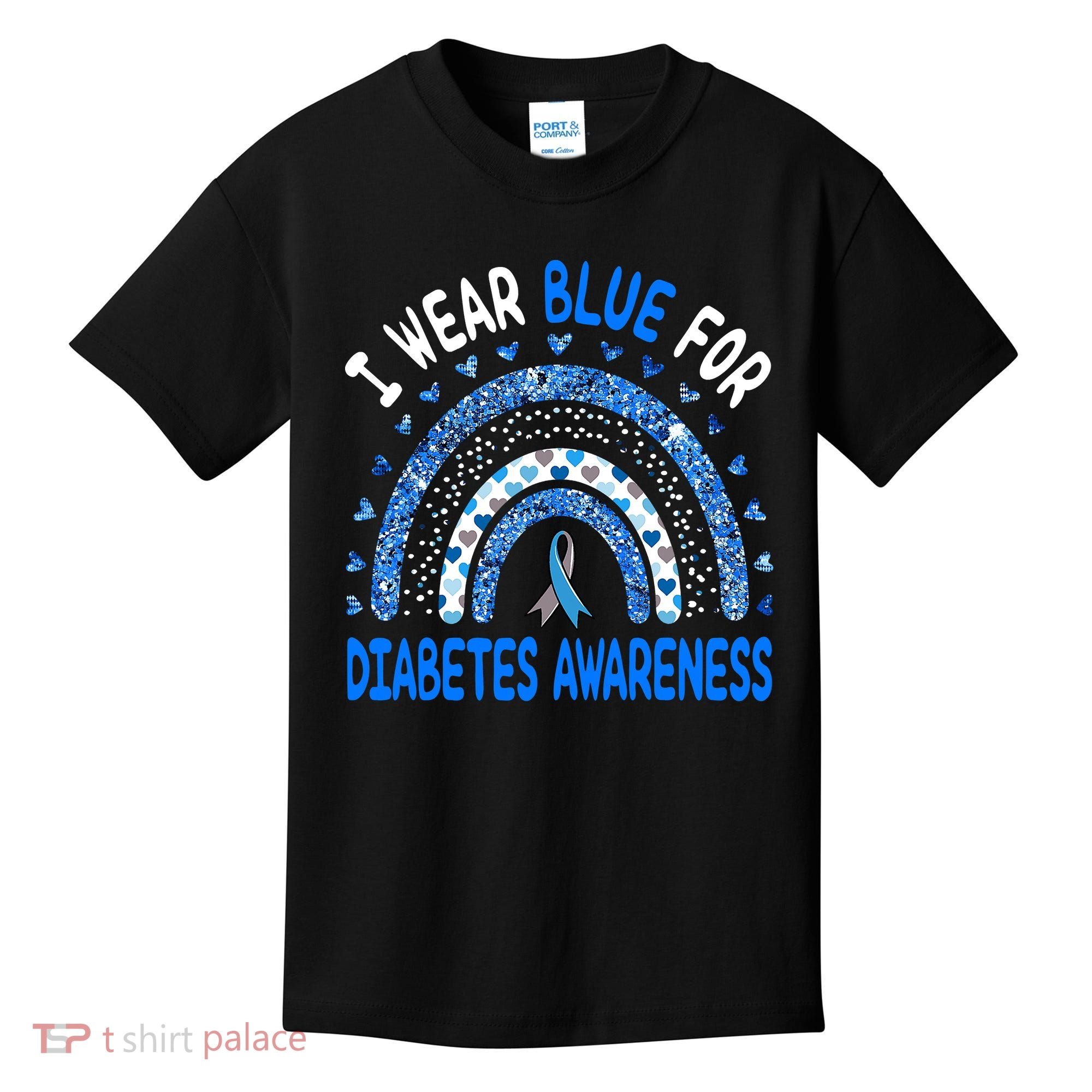 I Wear Blue For Diabetes Awareness Rainbow  Kids T-Shirt