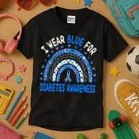 I Wear Blue For Diabetes Awareness Rainbow  Kids T-Shirt thumb 3