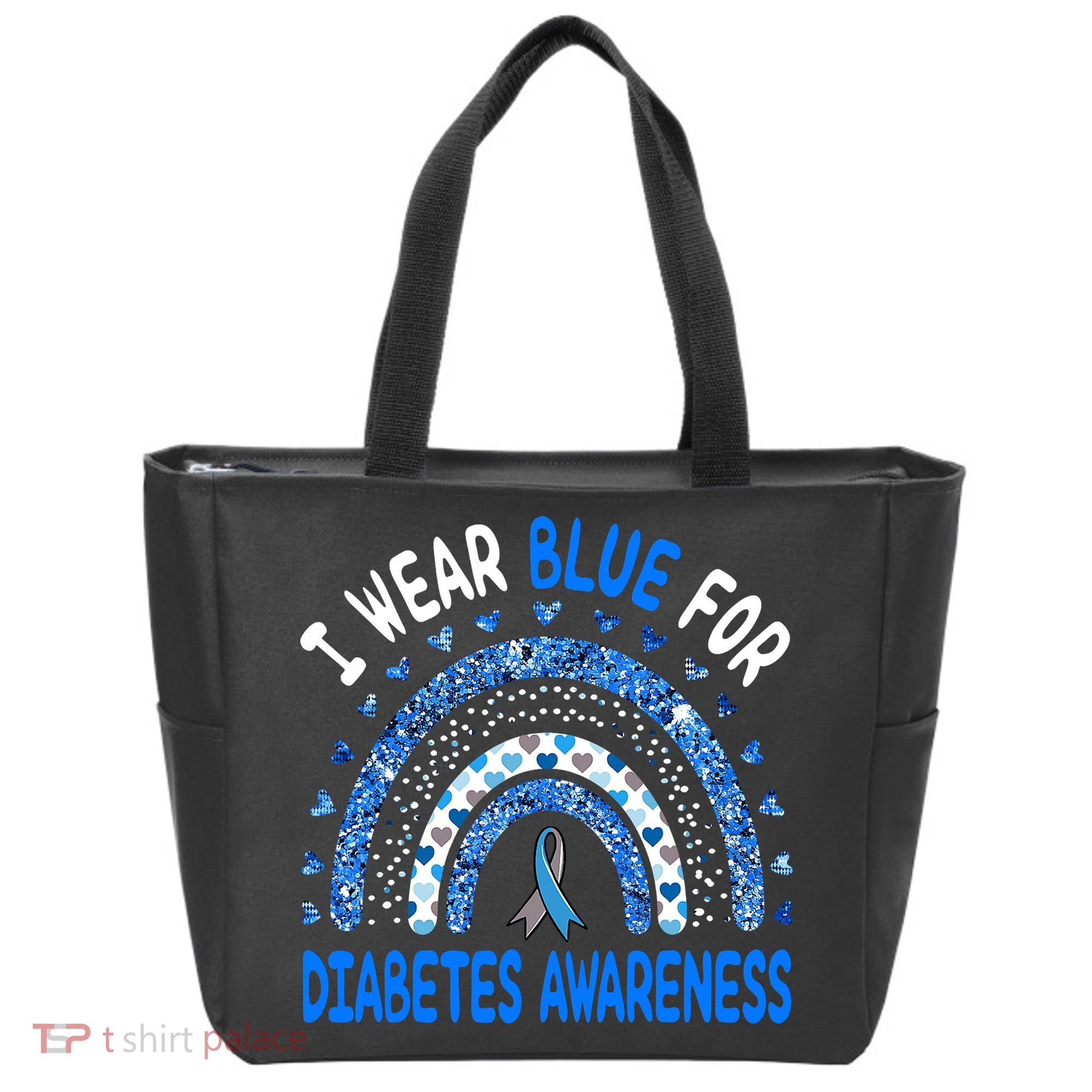 I Wear Blue For Diabetes Awareness Rainbow  Tote Bag