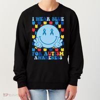I Wear Blue For Autism Awareness Month Smile Peace Women's Sweatshirt thumb 0