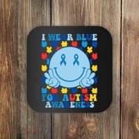 I Wear Blue For Autism Awareness Month Smile Peace Coaster thumb 0
