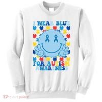 I Wear Blue For Autism Awareness Month Smile Peace Sweatshirt thumb 0