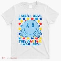 I Wear Blue For Autism Awareness Month Smile Peace T-Shirt thumb 0