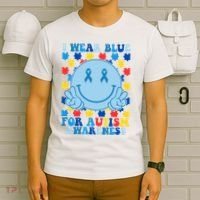 I Wear Blue For Autism Awareness Month Smile Peace T-Shirt thumb 6