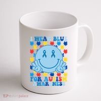 I Wear Blue For Autism Awareness Month Smile Peace Coffee Mug thumb 1