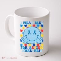 I Wear Blue For Autism Awareness Month Smile Peace Coffee Mug thumb 0