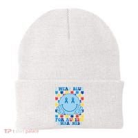 I Wear Blue For Autism Awareness Month Smile Peace Beanie thumb 0