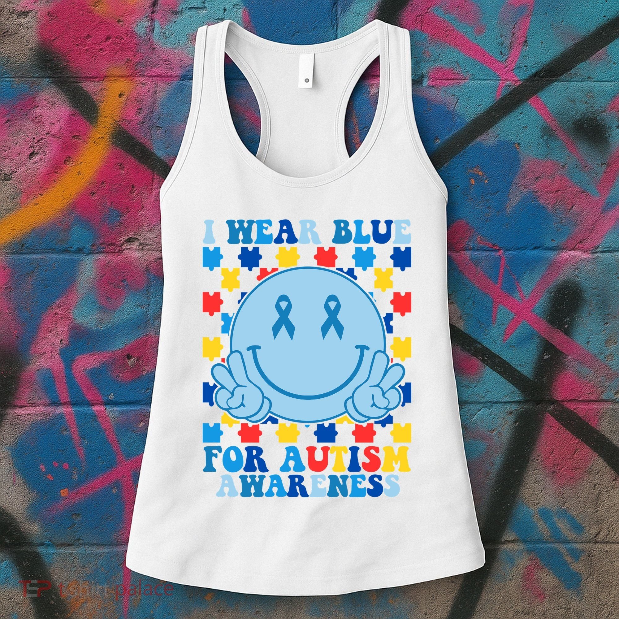 I Wear Blue For Autism Awareness Month Smile Peace Women's Tank Top