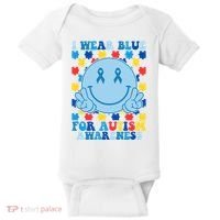I Wear Blue For Autism Awareness Month Smile Peace Baby Bodysuit thumb 0