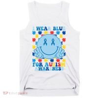 I Wear Blue For Autism Awareness Month Smile Peace Tank Top thumb 0