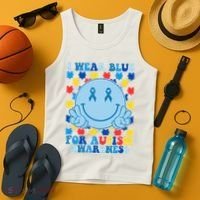 I Wear Blue For Autism Awareness Month Smile Peace Tank Top thumb 4