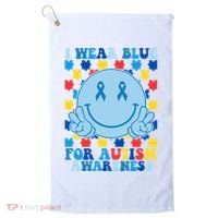 I Wear Blue For Autism Awareness Month Smile Peace Golf Towel thumb 0