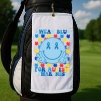 I Wear Blue For Autism Awareness Month Smile Peace Golf Towel thumb 2