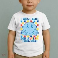 I Wear Blue For Autism Awareness Month Smile Peace Toddler T-Shirt thumb 2
