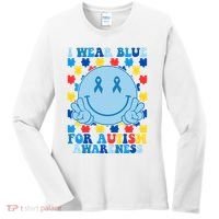 I Wear Blue For Autism Awareness Month Smile Peace Women's Long Sleeve Shirt thumb 0