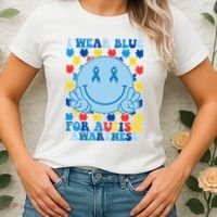 I Wear Blue For Autism Awareness Month Smile Peace Women's T-Shirt thumb 2