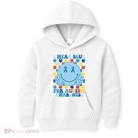 I Wear Blue For Autism Awareness Month Smile Peace Kids Hoodie thumb 0