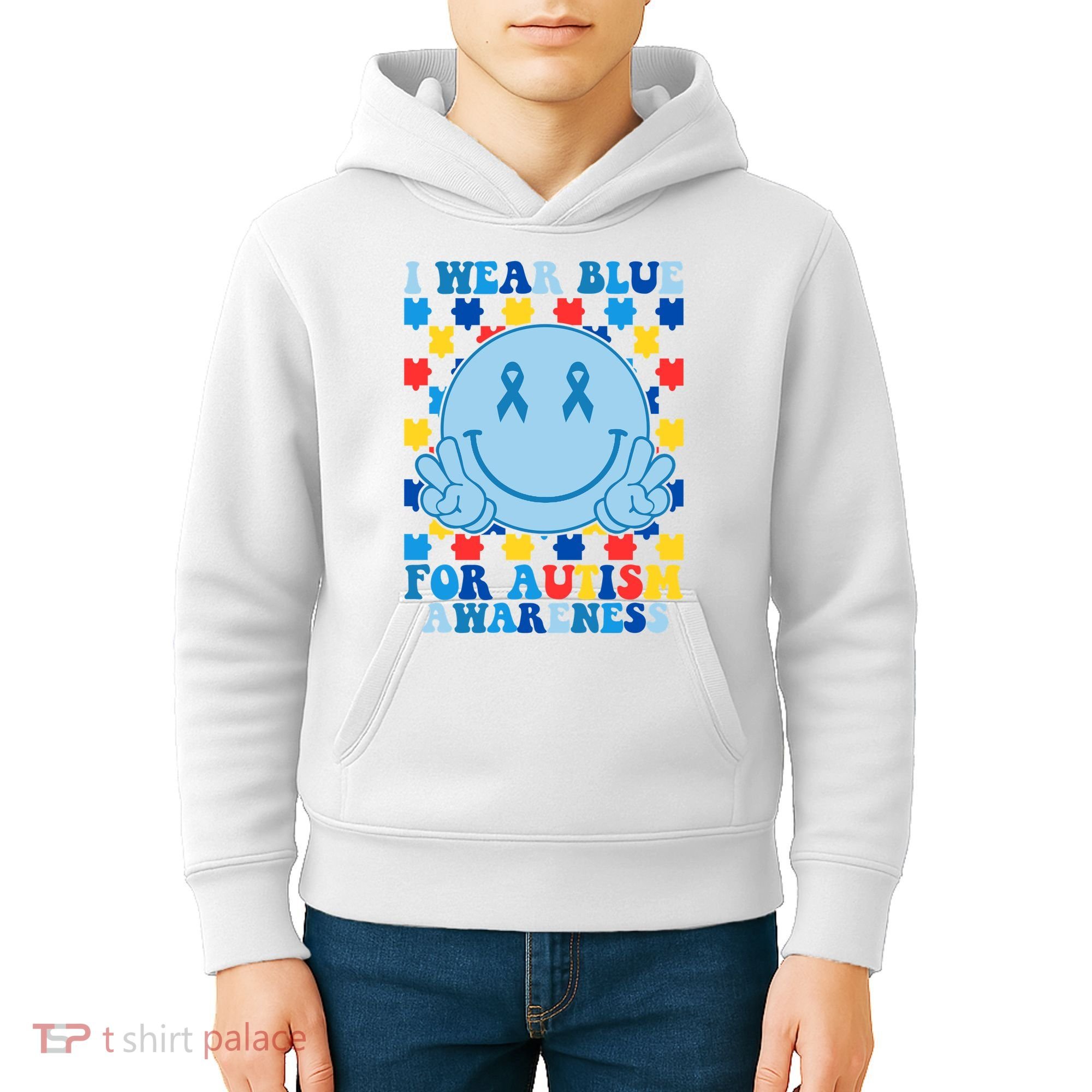 I Wear Blue For Autism Awareness Month Smile Peace Kids Hoodie