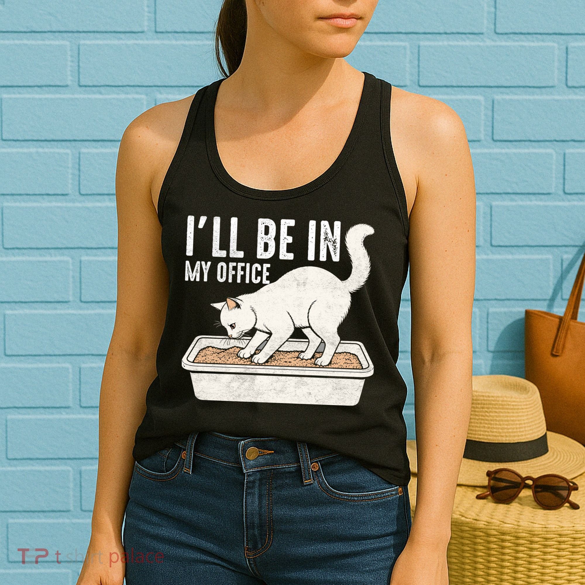 I Will Be In My Office Funny Cat Meme Litter Box Women's Tank Top