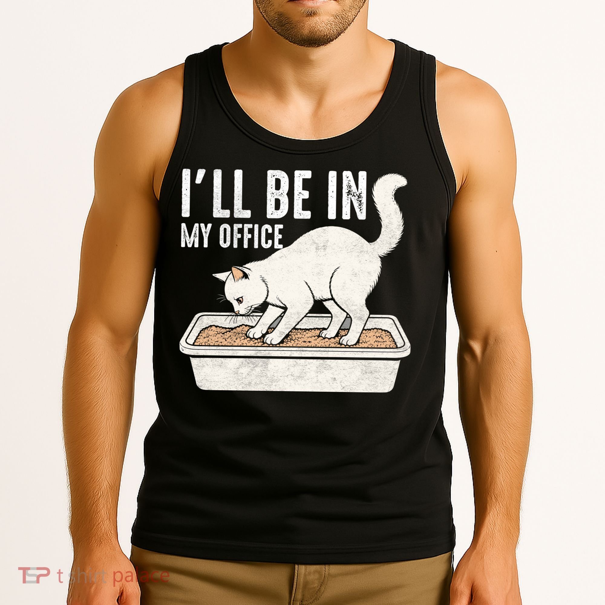 I Will Be In My Office Funny Cat Meme Litter Box Tank Top