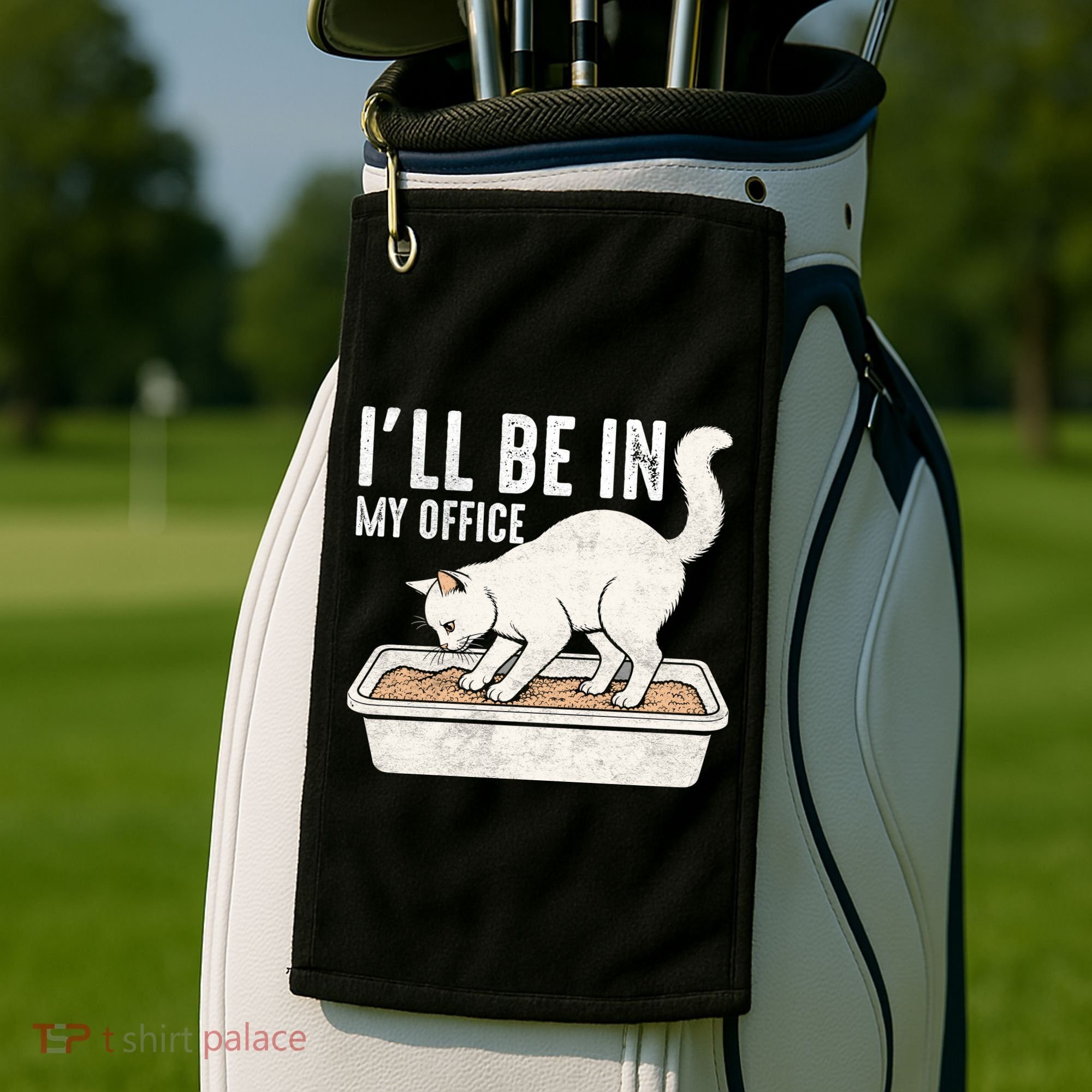I Will Be In My Office Funny Cat Meme Litter Box Golf Towel