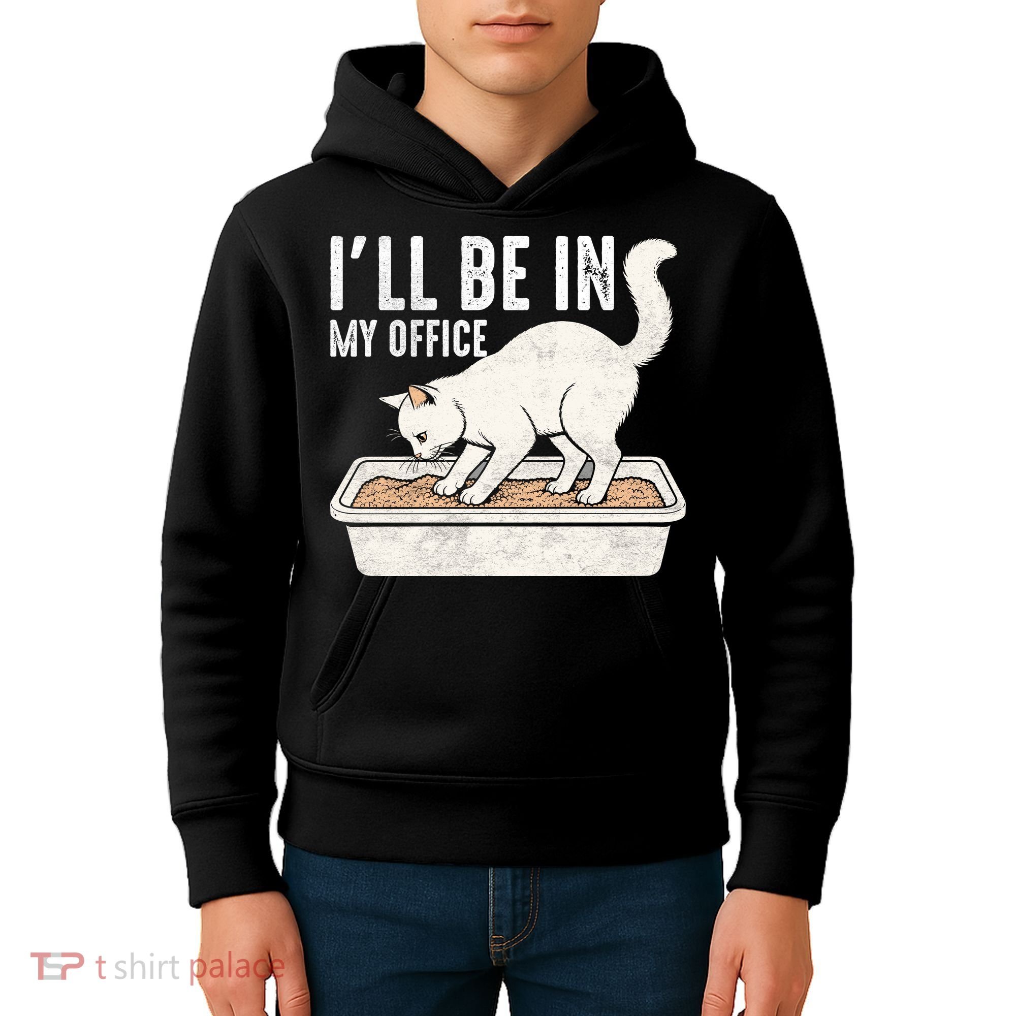 I Will Be In My Office Funny Cat Meme Litter Box Kids Hoodie