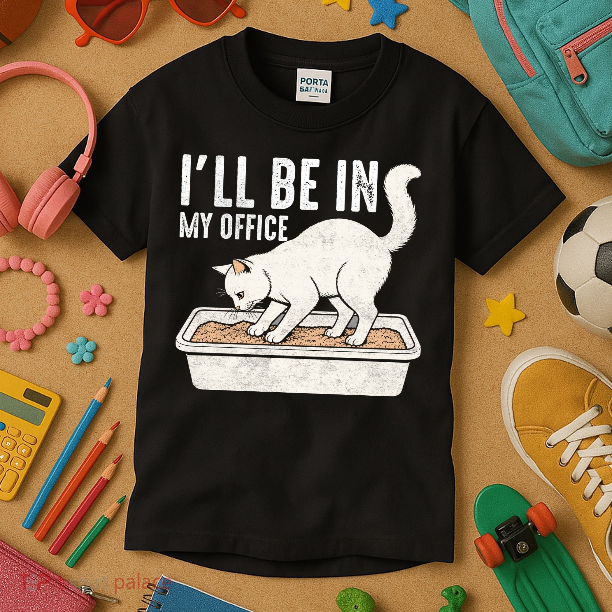 I Will Be In My Office Funny Cat Meme Litter Box Kids T-Shirt