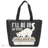 I Will Be In My Office Funny Cat Meme Litter Box Tote Bag thumb 0