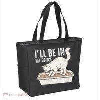 I Will Be In My Office Funny Cat Meme Litter Box Tote Bag thumb 2