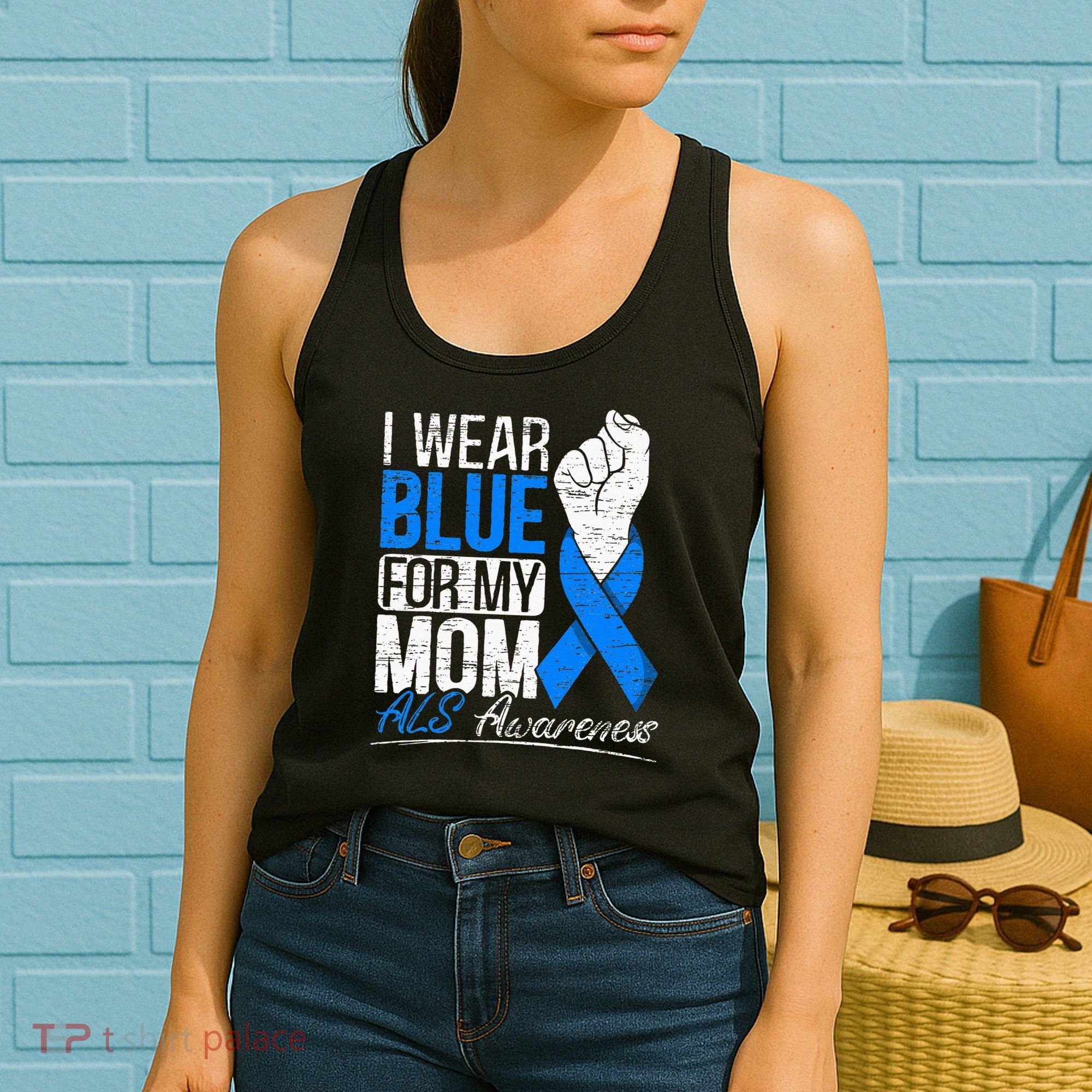 I Wear Blue For My Dad ALS Awareness Supporter Warrior Women's Tank Top