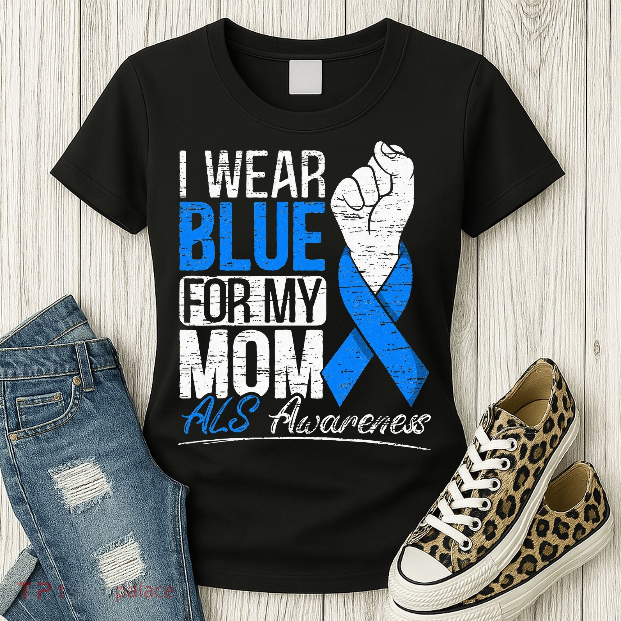 I Wear Blue For My Dad ALS Awareness Supporter Warrior Women's T-Shirt