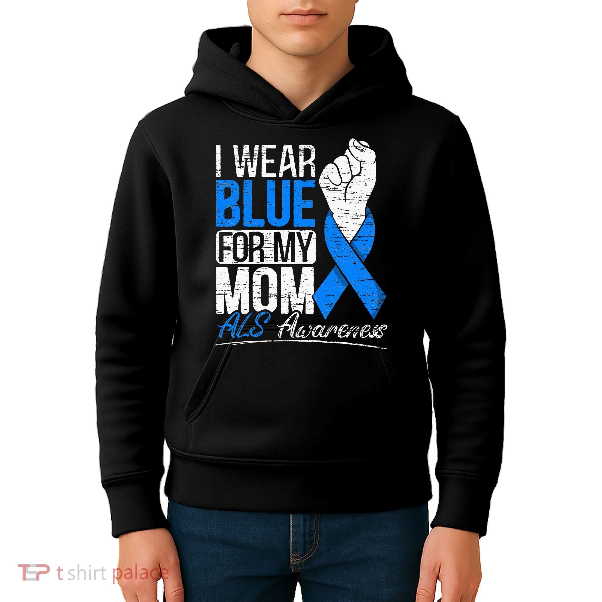 I Wear Blue For My Dad ALS Awareness Supporter Warrior Kids Hoodie
