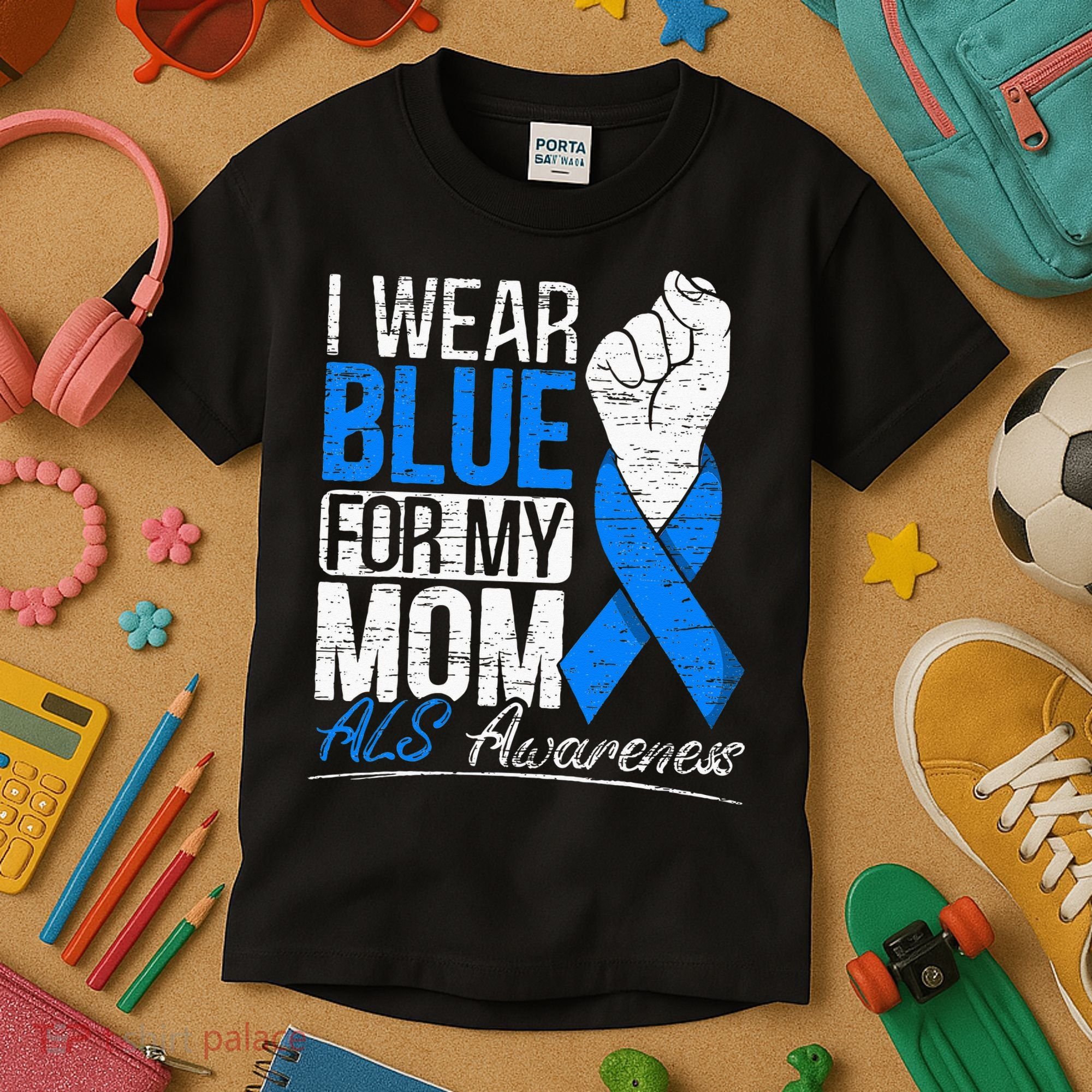 I Wear Blue For My Dad ALS Awareness Supporter Warrior Kids T-Shirt