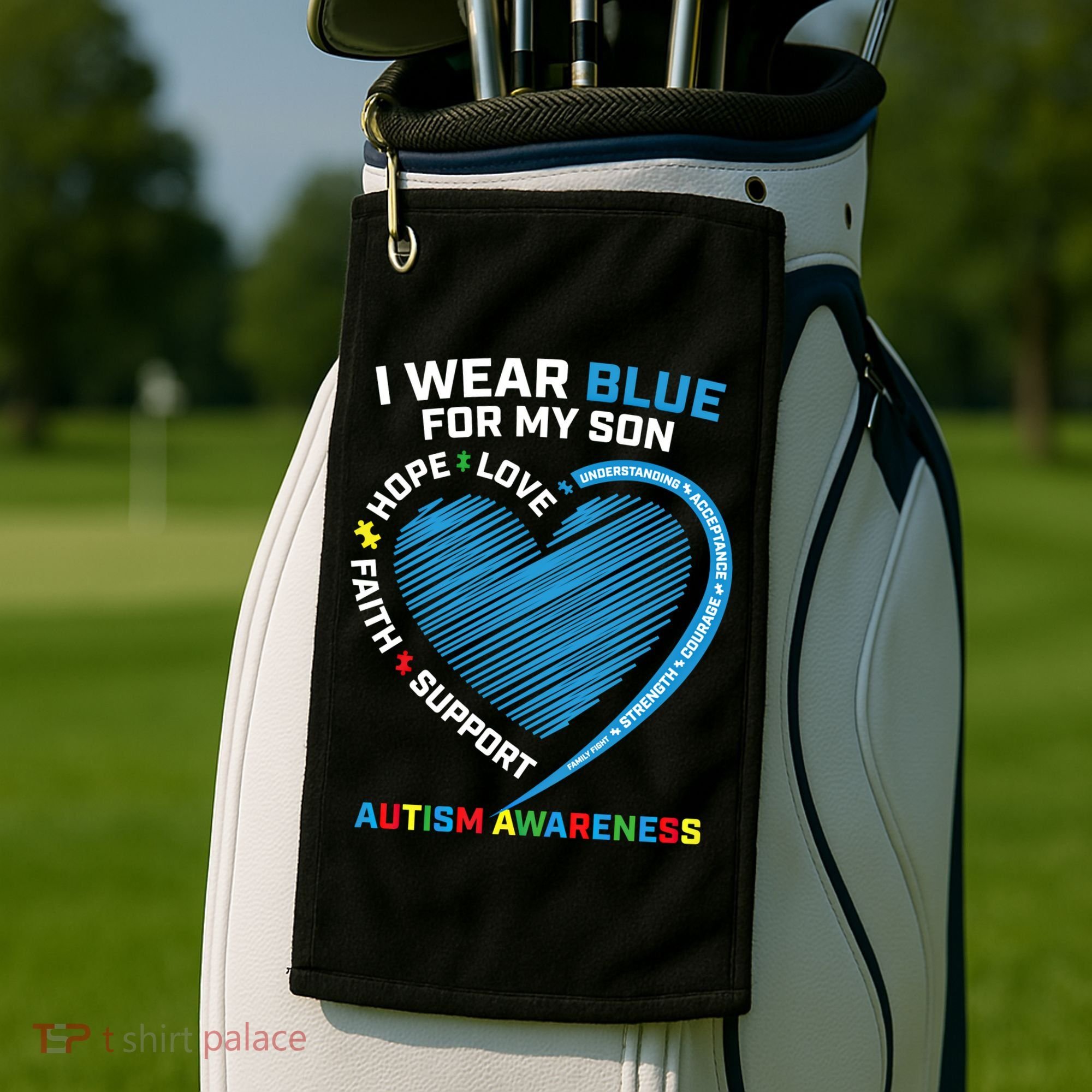 I Wear Blue For My Son Autism Awareness Support Products Cute Gift Golf Towel
