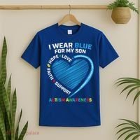 I Wear Blue For My Son Autism Awareness Support Products Cute Gift T-Shirt thumb 2