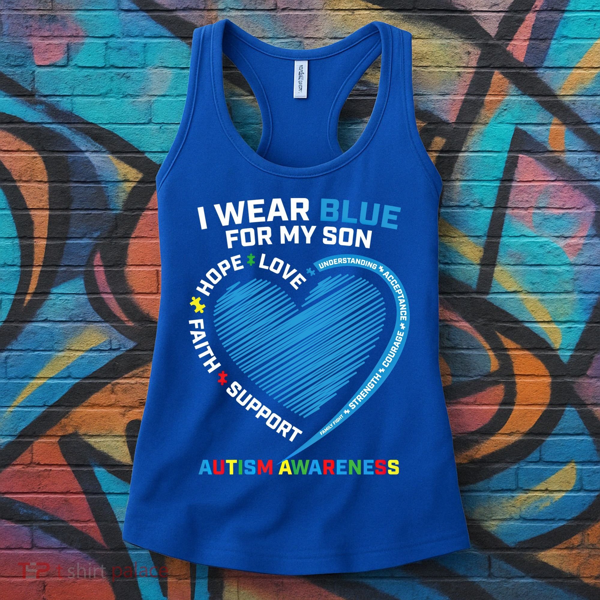 I Wear Blue For My Son Autism Awareness Support Products Cute Gift Women's Tank Top