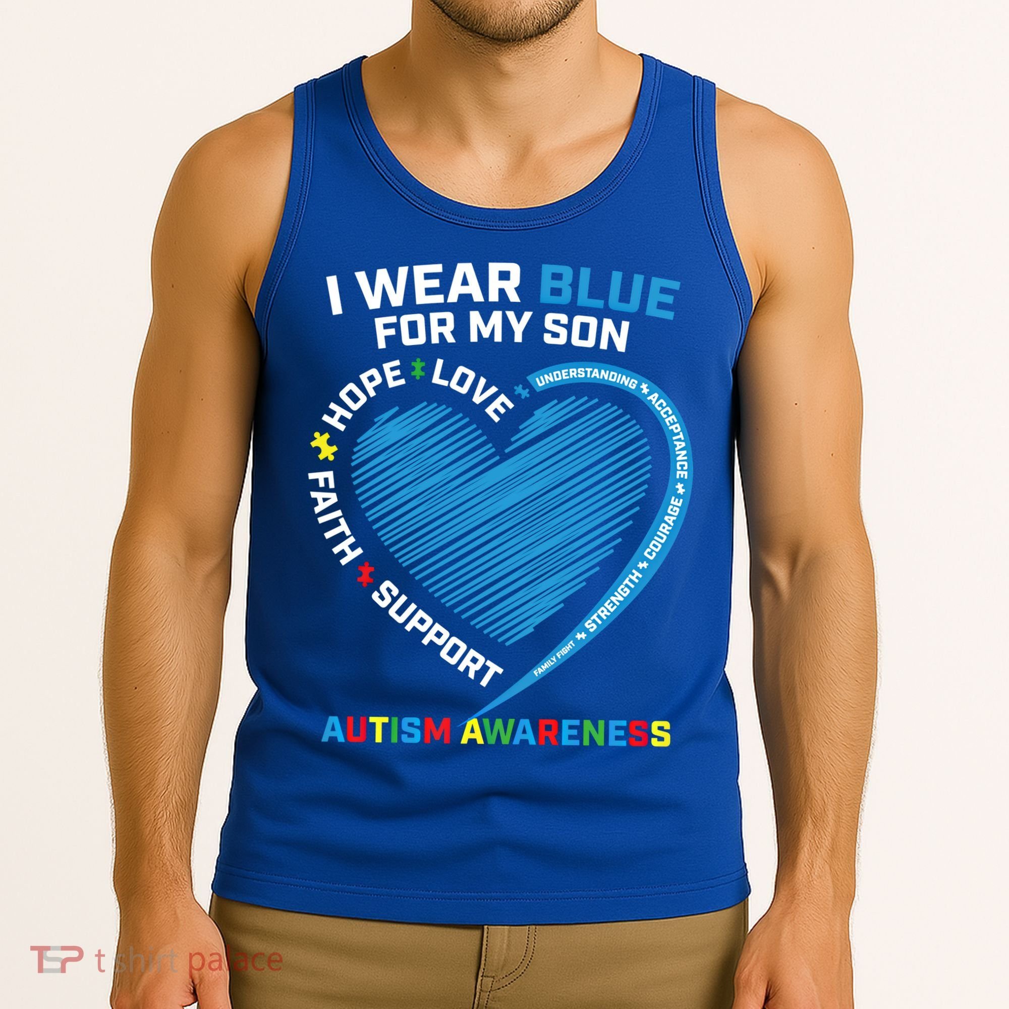 I Wear Blue For My Son Autism Awareness Support Products Cute Gift Tank Top