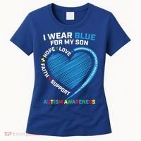 I Wear Blue For My Son Autism Awareness Support Products Cute Gift Women's T-Shirt thumb 0