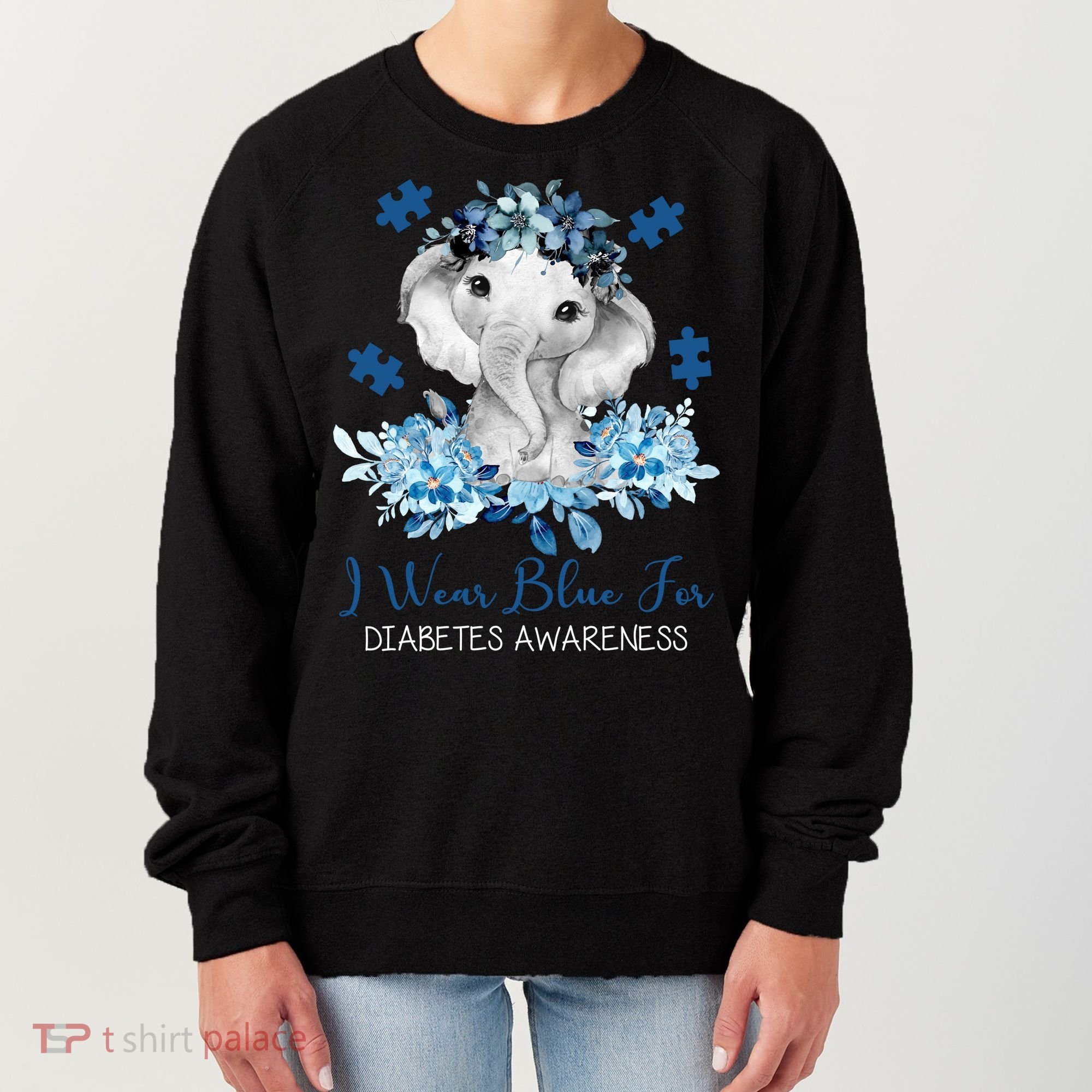 I Wear Blue For Diabetes Awareness Elephant Women's Sweatshirt