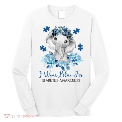 I Wear Blue For Diabetes Awareness Elephant Long Sleeve Shirt