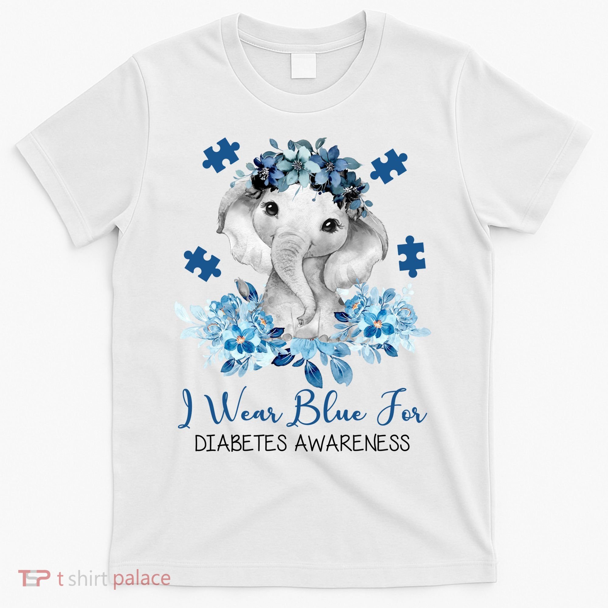 I Wear Blue For Diabetes Awareness Elephant T-Shirt