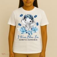 I Wear Blue For Diabetes Awareness Elephant T-Shirt thumb 4