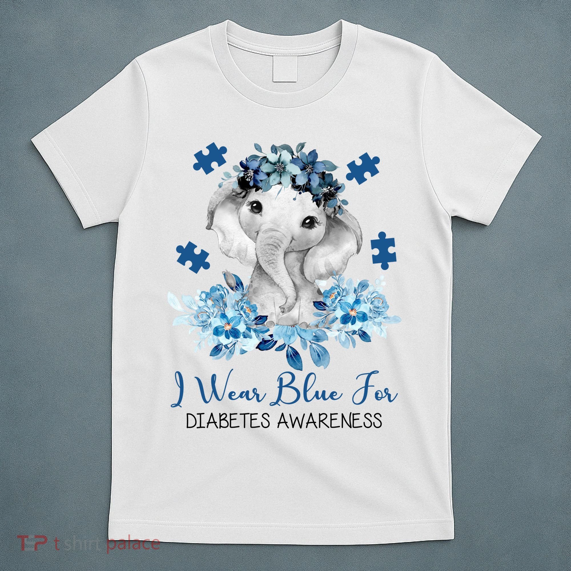 I Wear Blue For Diabetes Awareness Elephant T-Shirt