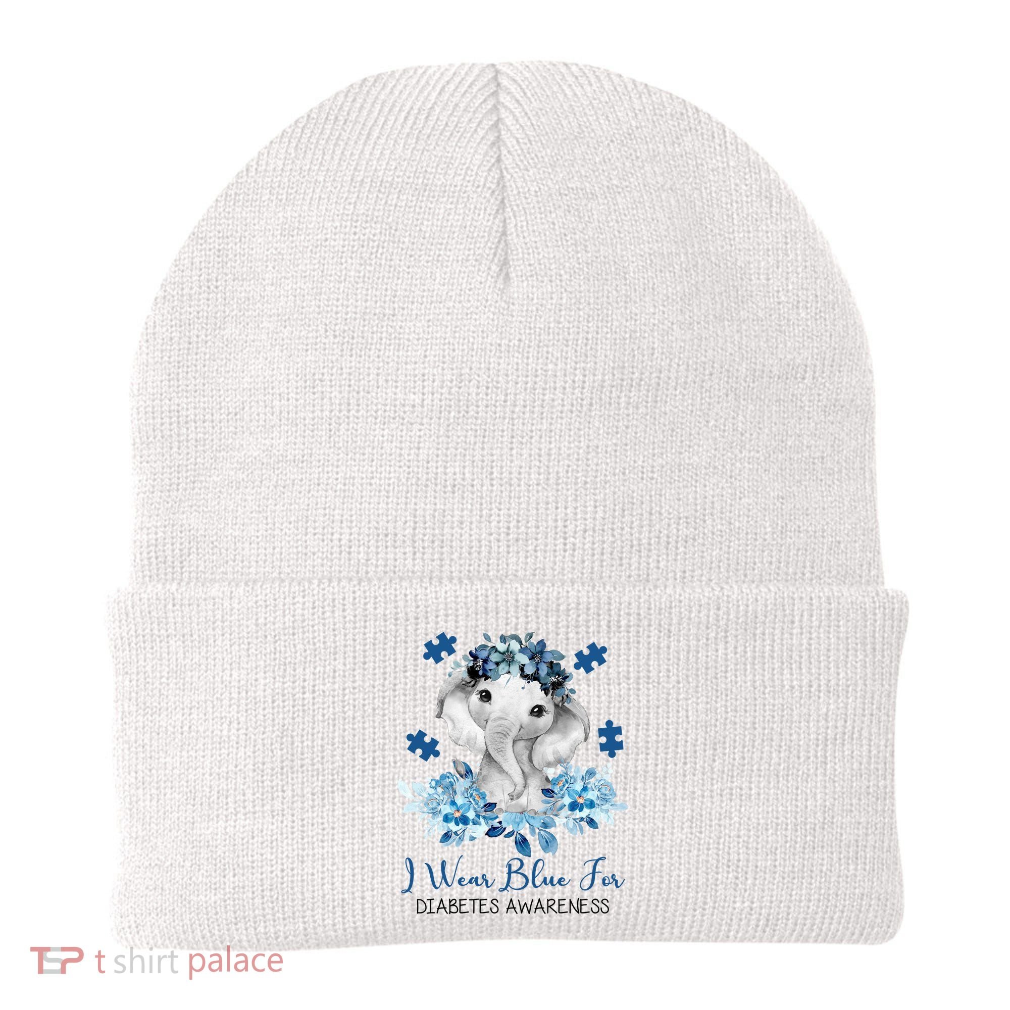 I Wear Blue For Diabetes Awareness Elephant Beanie