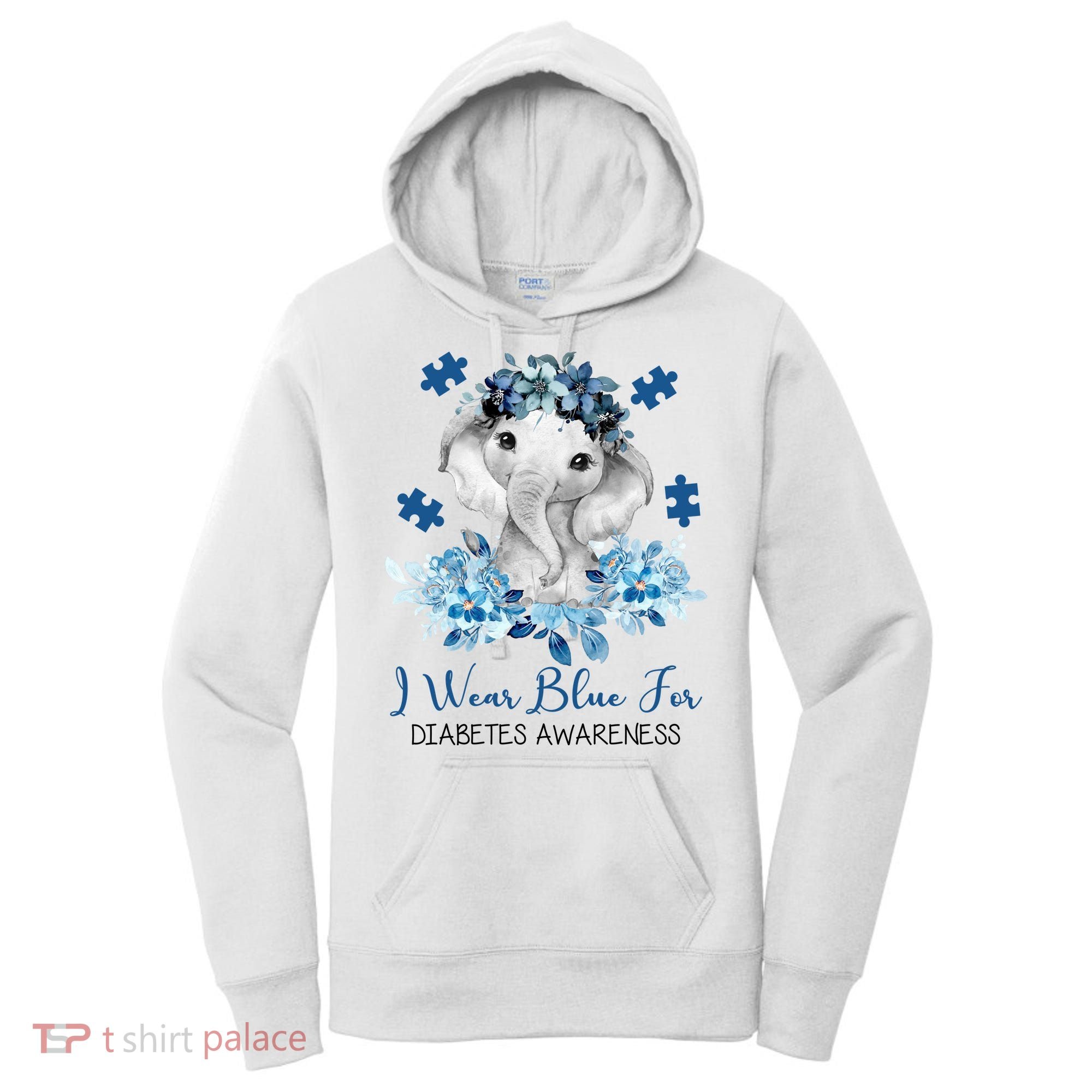 I Wear Blue For Diabetes Awareness Elephant Women's Hoodie