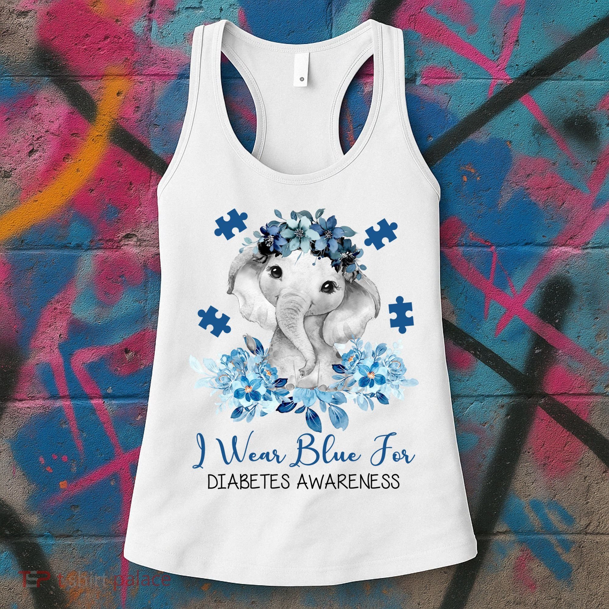 I Wear Blue For Diabetes Awareness Elephant Women's Tank Top