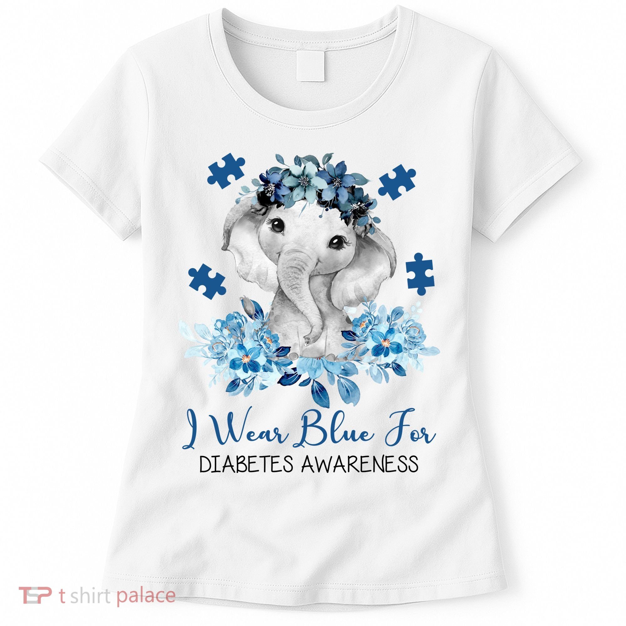 I Wear Blue For Diabetes Awareness Elephant Women's T-Shirt