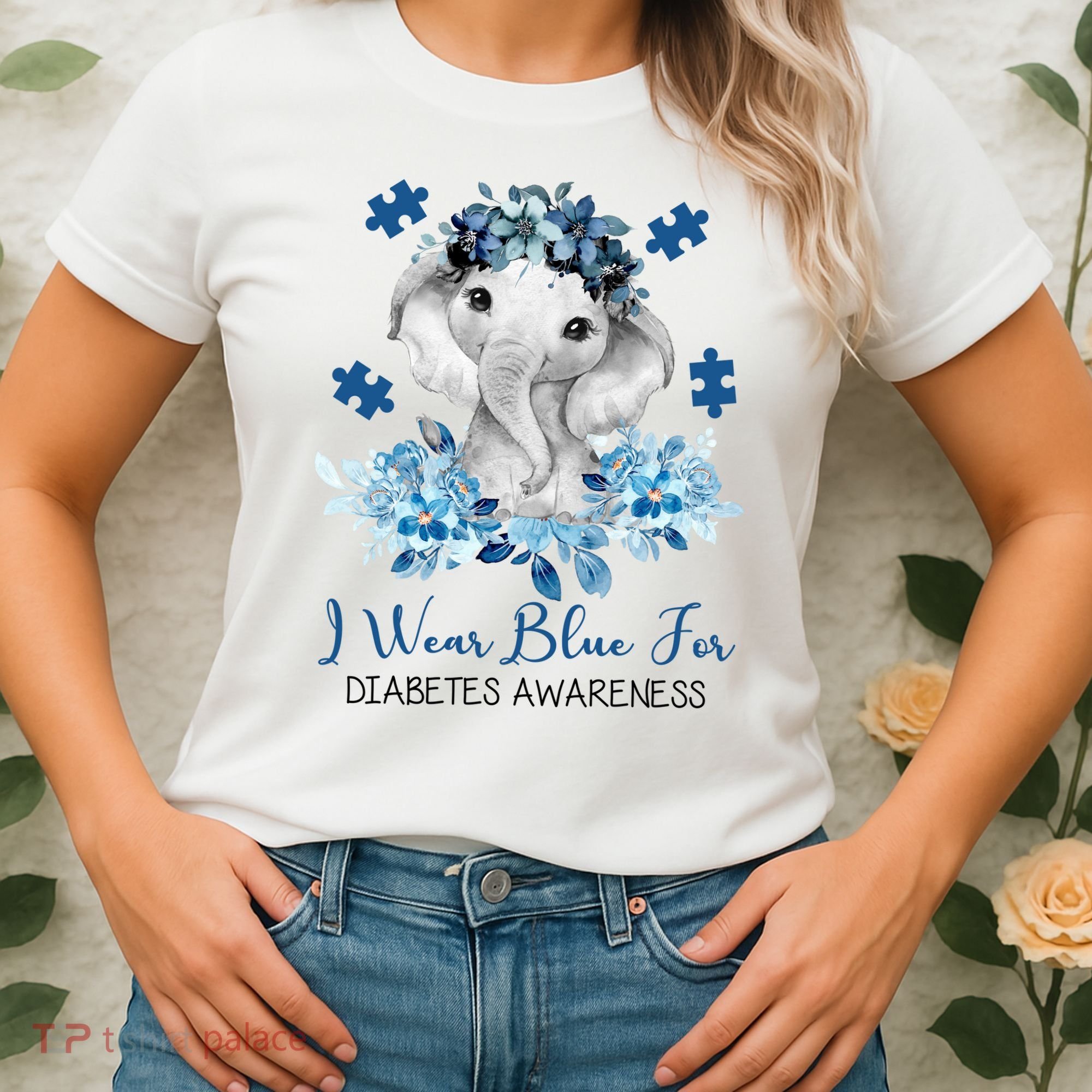 I Wear Blue For Diabetes Awareness Elephant Women's T-Shirt