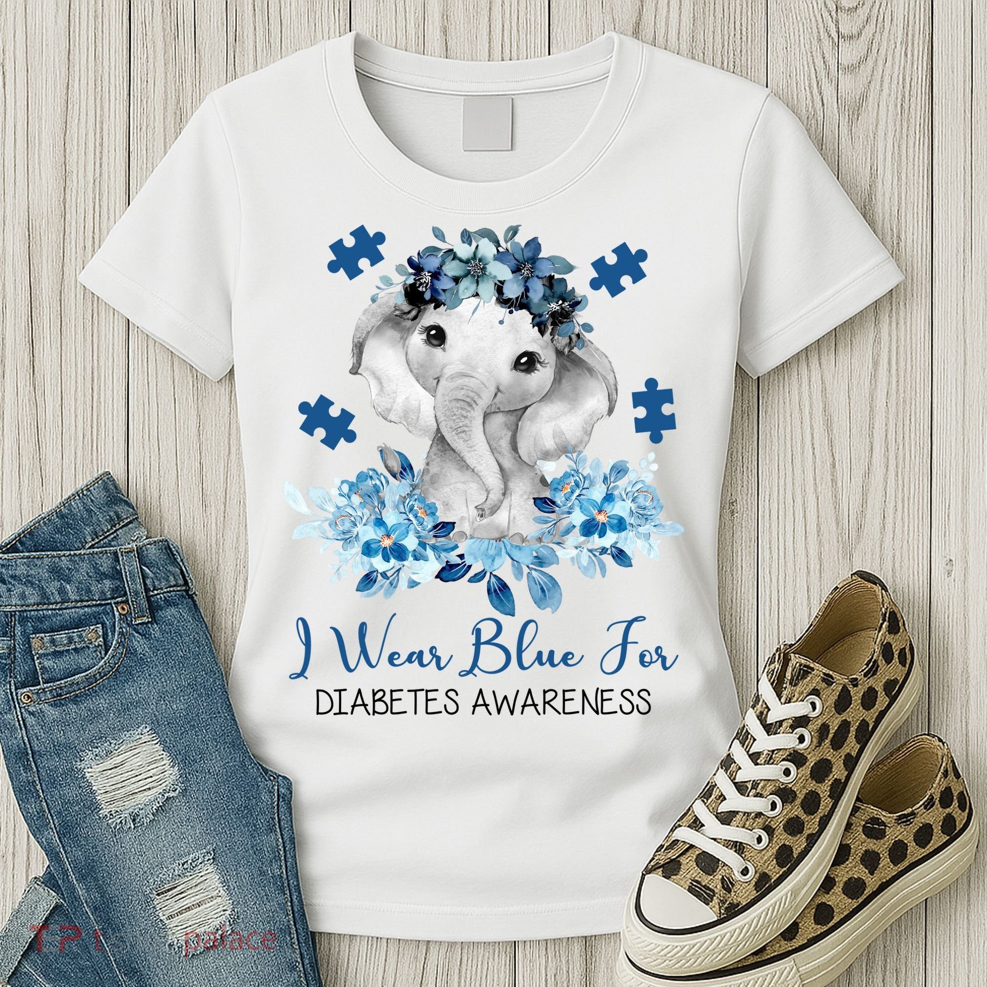 I Wear Blue For Diabetes Awareness Elephant Women's T-Shirt