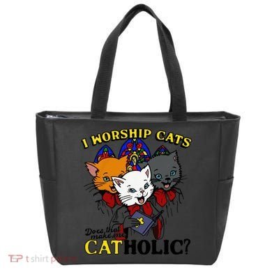 I Worship Cats Does That Make Me Catholic Funny Cat Lovers Tote Bag